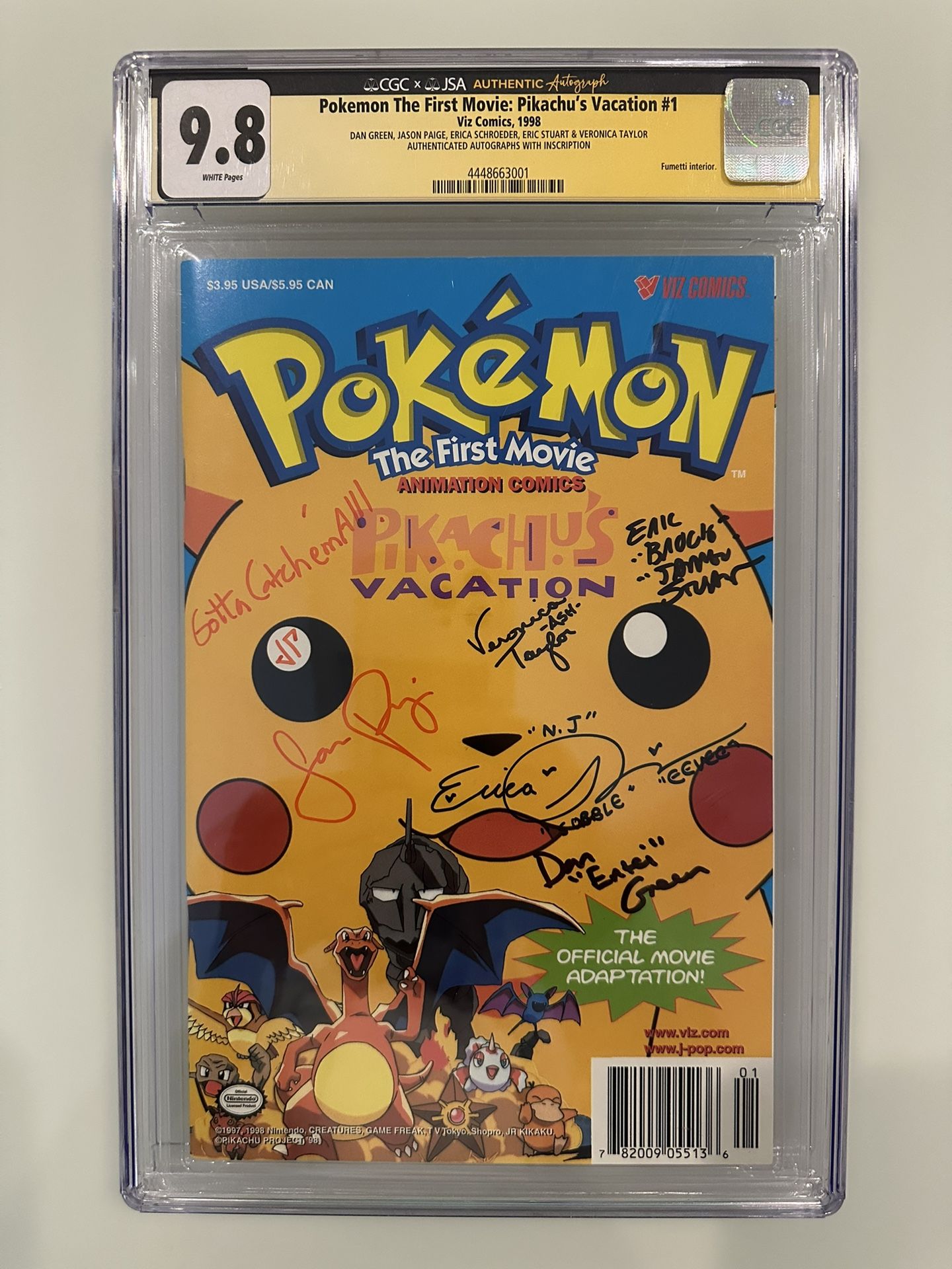 1998 Signed Pokemon The First Movie Pikachu's Vacation #1 1st Printing CGC 9.8