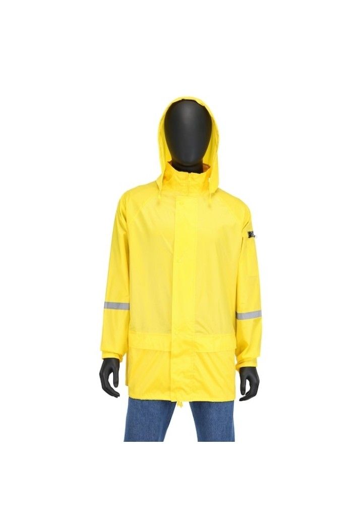 Safety Works Professional Yellow Hooded Polyester Rain Jacket