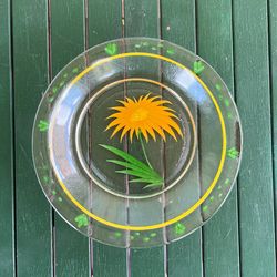 Vintage hand painted floral glass bowl/dish