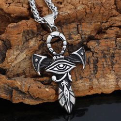 Evil eye Cross necklace titanium steel sliver 27.55 inches chain