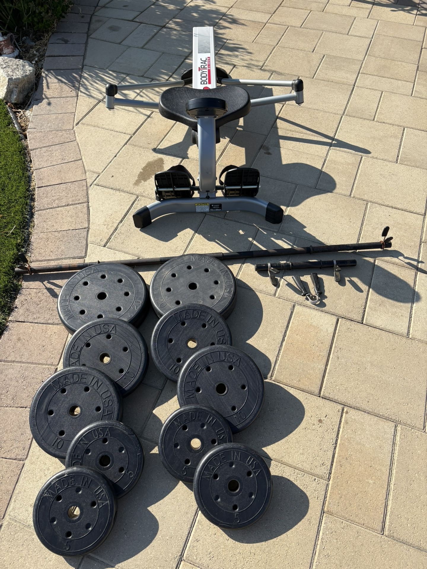100 Lbs Weight Set W/4 Lbs Lifting Bar & Glider Rowing Machine