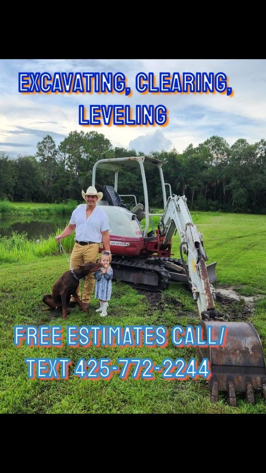 Excavator, Land Scape, Clearing Stump Removal