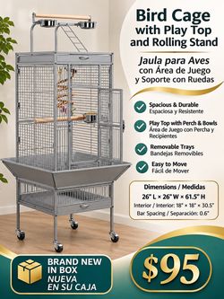 NEW 61.5” Bird Cage with Stand – Gray white / Jaula Nueva para Aves