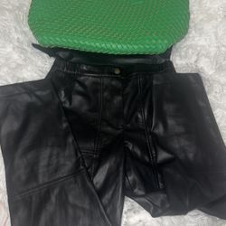 Leather Pants With Green Bag