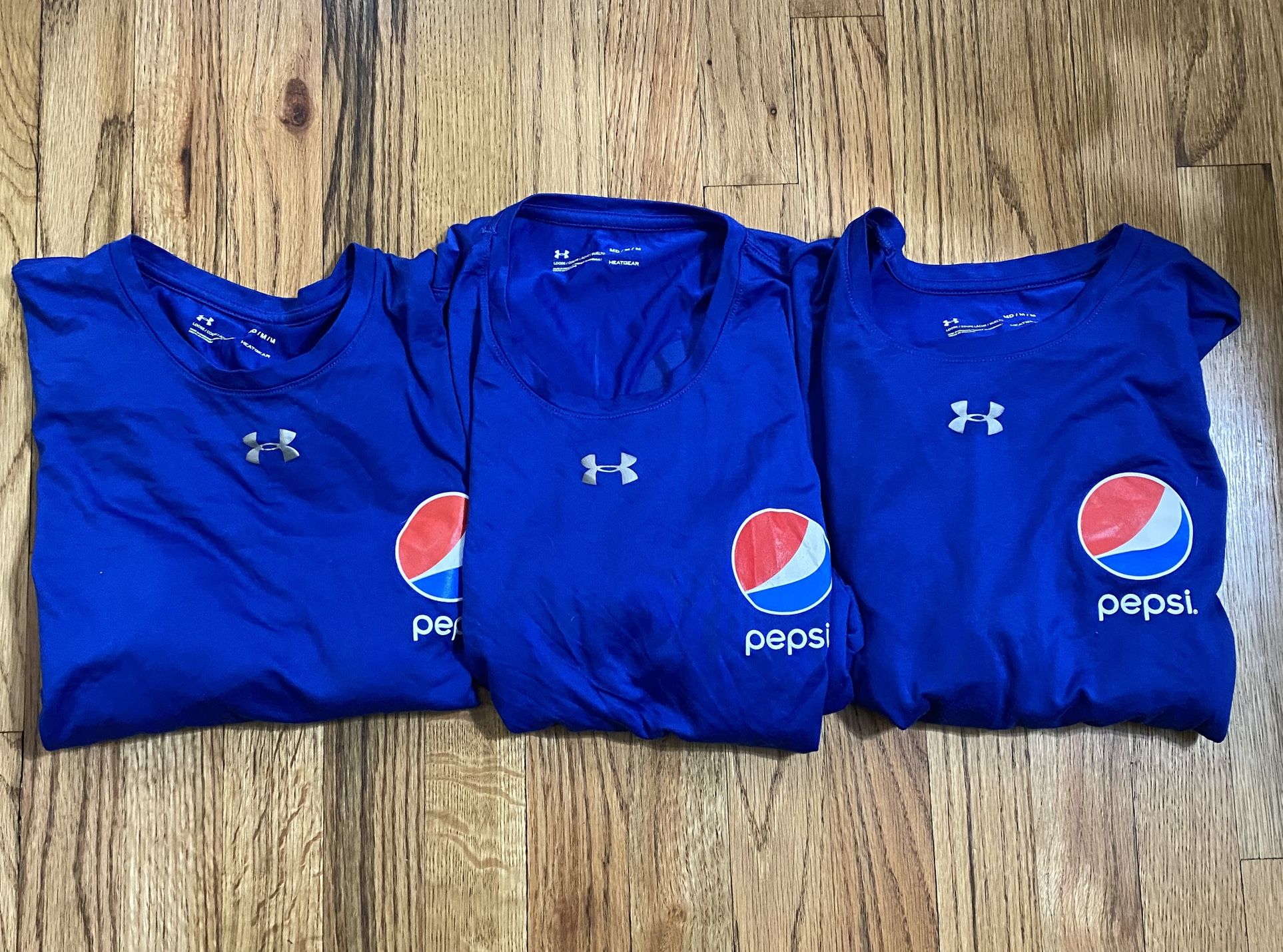  3 Pepsi Under Armour T Shirts Mens Medium HeatGear Loose Blue Recycled Polyester