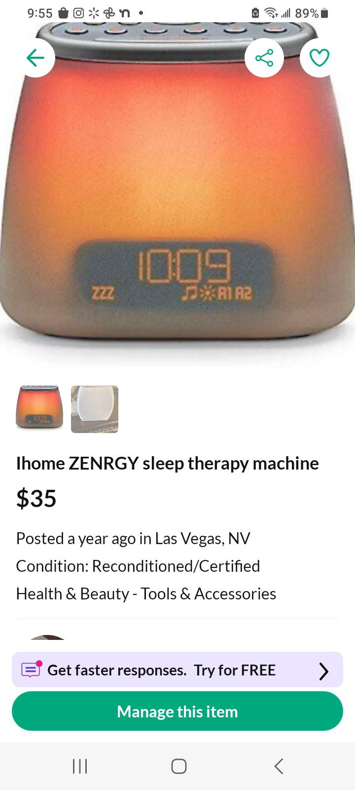 Ihome ZENRGY sleep therapy machine like new in box