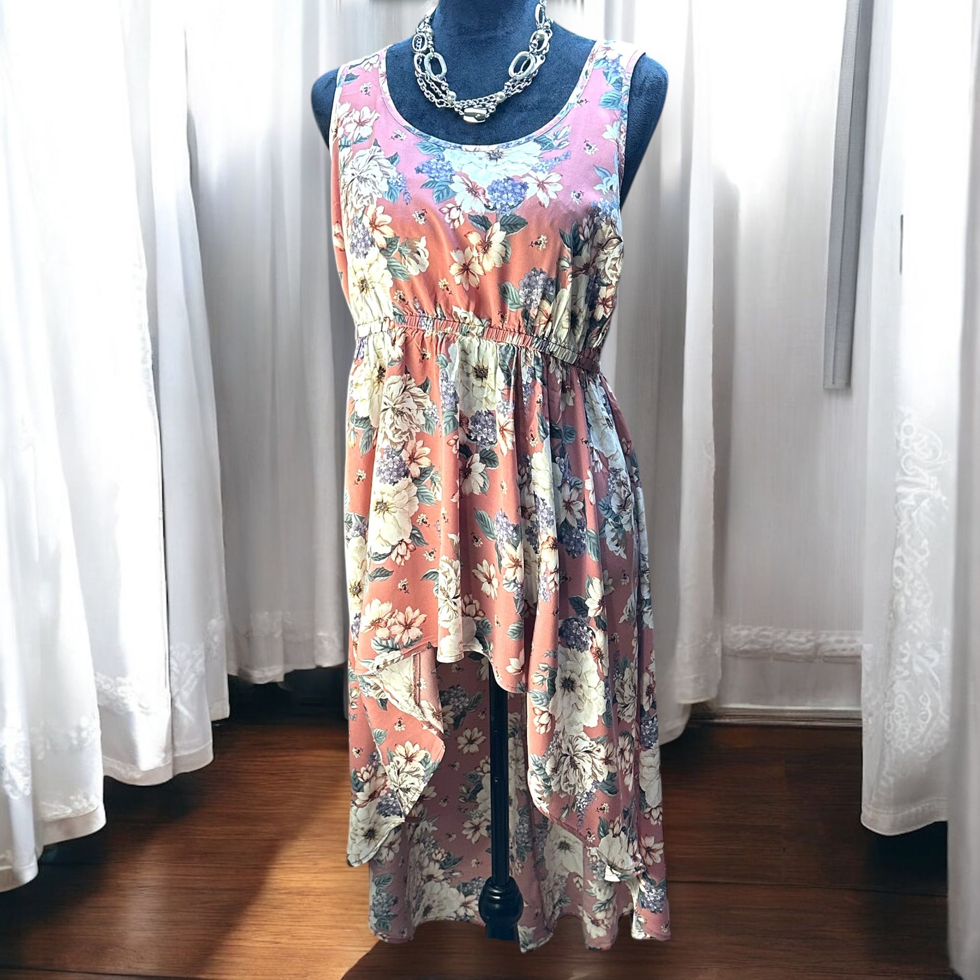 Torrid Dusty Pink Floral Hi Lo Challis Babydoll Tank 00 Med Large 10 Boho Retro