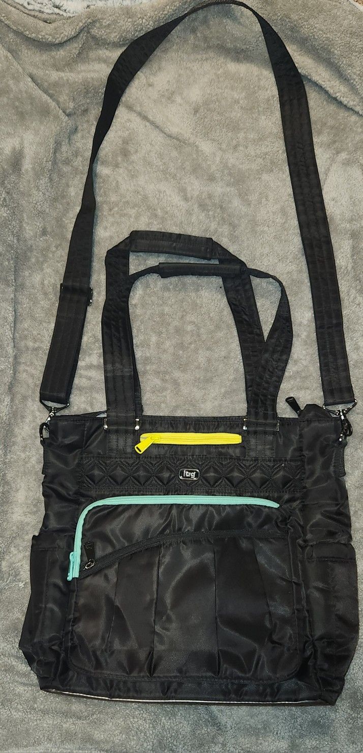 RARE VHTF Lug Ace Midnight Black Neon Trim Crossbody Tote Purse Handbag