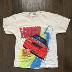 Vintage 1993 Single Stitch All over Print Jeff Gordon DuPont NASCAR Tee on a Hanes Heavyweight 