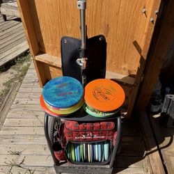 Disc golf cart with 36 discs and bag