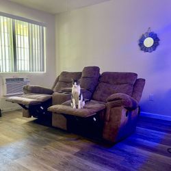 Tan Loveseat With Charging/Storage Area 