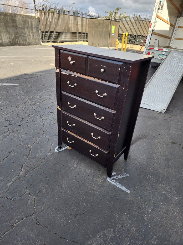 Dark Cherry Wood Color 5 Drawer Dresser