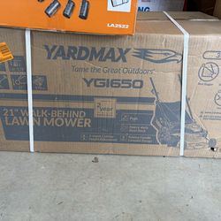 BRAND NEW IN BOX YARDMAX 21 in. 170cc 3-in-1 Gas Walk Behind Push Lawn Mower with High Rear Wheels