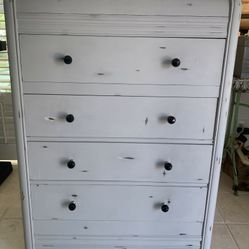 Vintage mid-century distressed chalk painted gray wood dresser