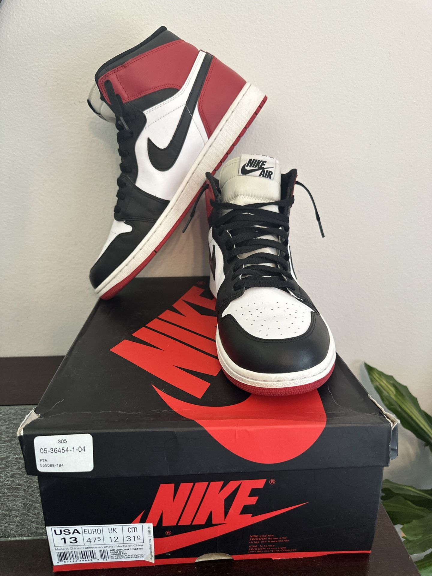 Nike Air Jordan 1 High Black Toe 2013 #555088-184 Size 13