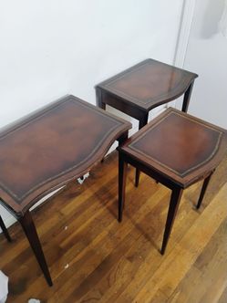 Set of antique solid mahogany serpentine nesting accent side tables