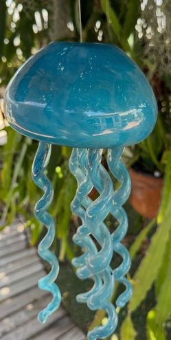 Blue glass jellyfish 12” wind chime