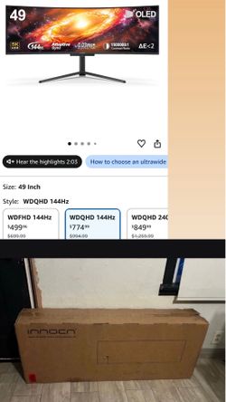 INNOCN 49" LCD Monitor (Model: H3CQR-P). WDQHD 144hz