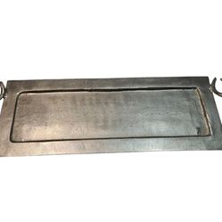 Silver Serving Tray with Antler Handles – 26” Rustic Lodge Platter