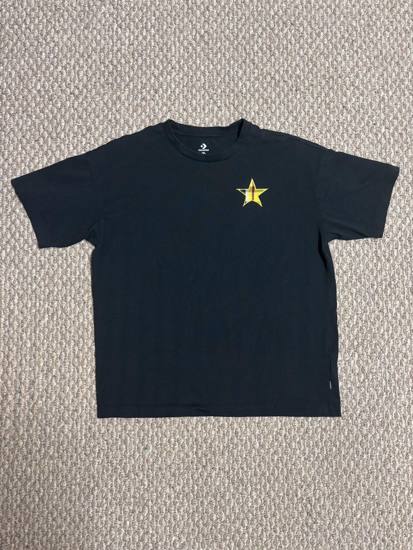 Converse Chuck Taylor Stitched Yellow Plaid Star Y2K Black T-Shirt