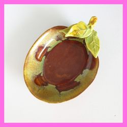 California Pottery Plum Shape Candy Dish Nut Dish Trinket Brown Green Glaze Fall