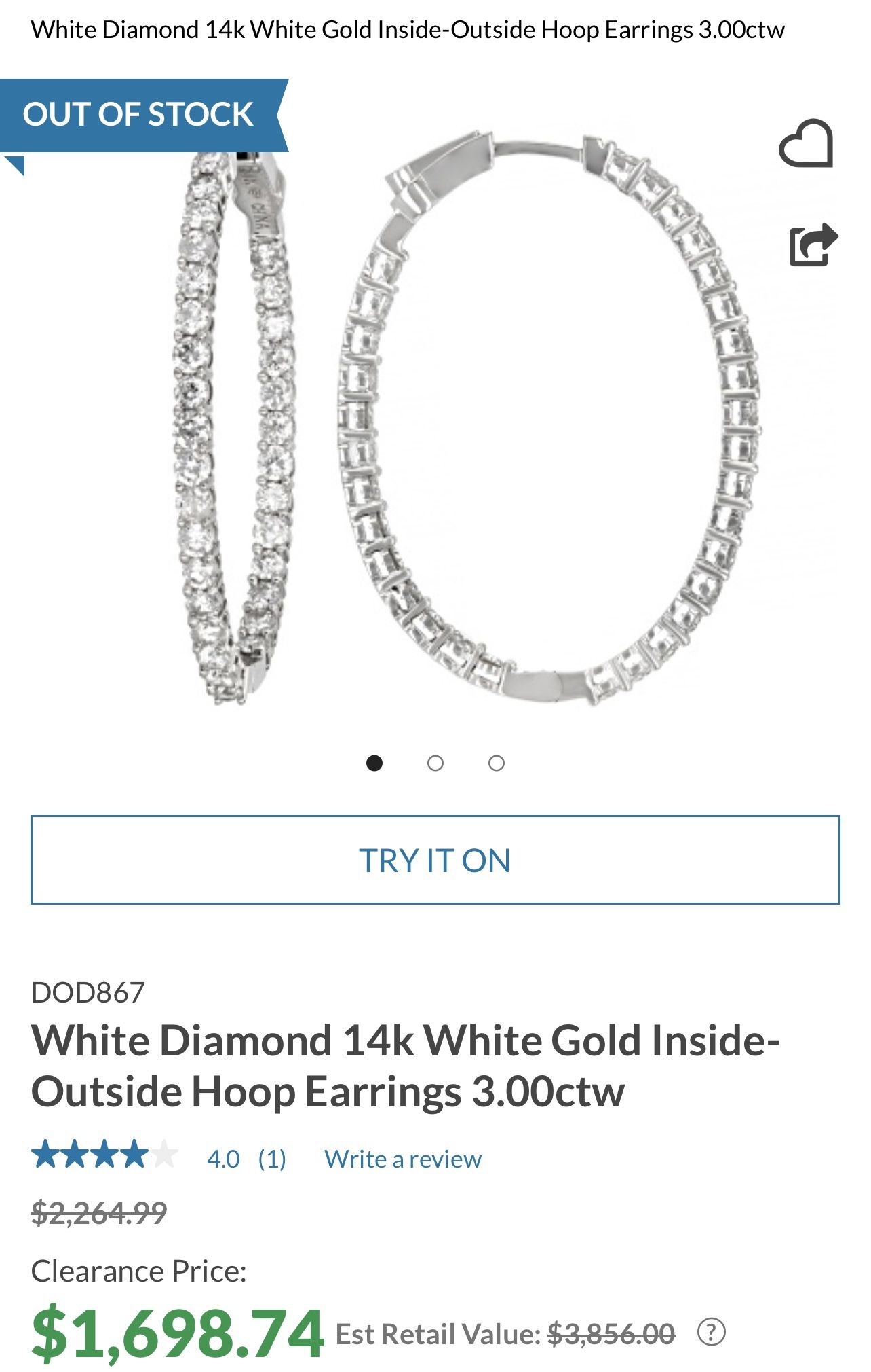 3ctw White Diamond Hoop Earrings