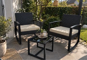 Outdoor Patio Set with 2 Rocking Chairs & Side Table – Perfect for Garden, Balcony or Terrace
