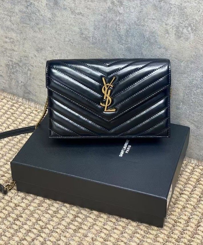 Black Envelope Bag with Gold Chain