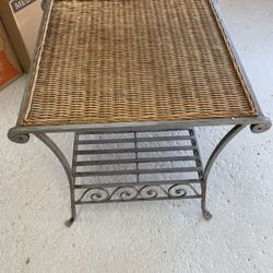 End Table. Steel And Wicker 