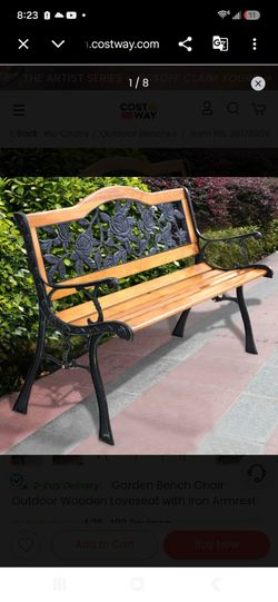 Costway Outdoor Garden Bench with Iron Armrests