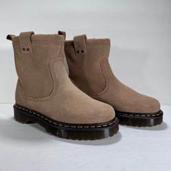 Dr. Martens Anistone Lo Tan Suede Moto Biker Boots Women Size 7
