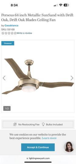 Casablanca Perseus 64 inch Metallic SunSand with Drift Oak, Drift Oak Blades Ceiling Fan $500