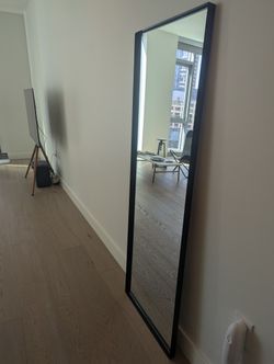 Full  Length Mirror, Wall-Mounted Mirror Wrought Iron Mirror Deep Thin Frame, Hanging or Leaning Against Wall, Dressing Mirror Large Rectangle Metal
