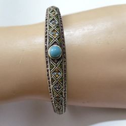Glamorous Heidi Daus Hinged Bangle-Bronze Tone w/Swarovski Crystals  