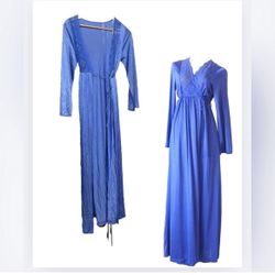 VINTAGE Gilead 1970s Purple Nylon Peignoir Nightgown Robe Lace Floral Women's S