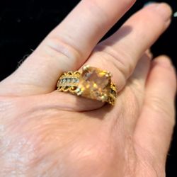 Morganite Stone Or Similar With Filigree Detail Elegant Gold Over Silver Ring