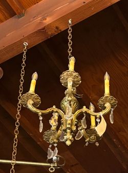 Beautiful Antique Brass And Crystal Chandelier 
