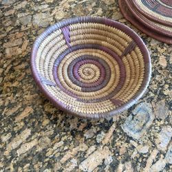 Vintage African Handwoven Coiled Grass Basket