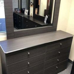 Grey 8 Drawer With Mirror 