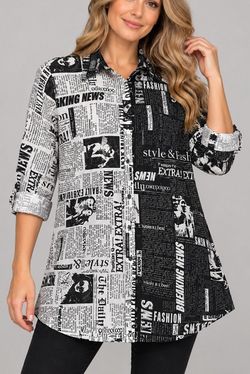 Live 4 Truth XL Newspaper Print Shirt Jacket Black White Button Front