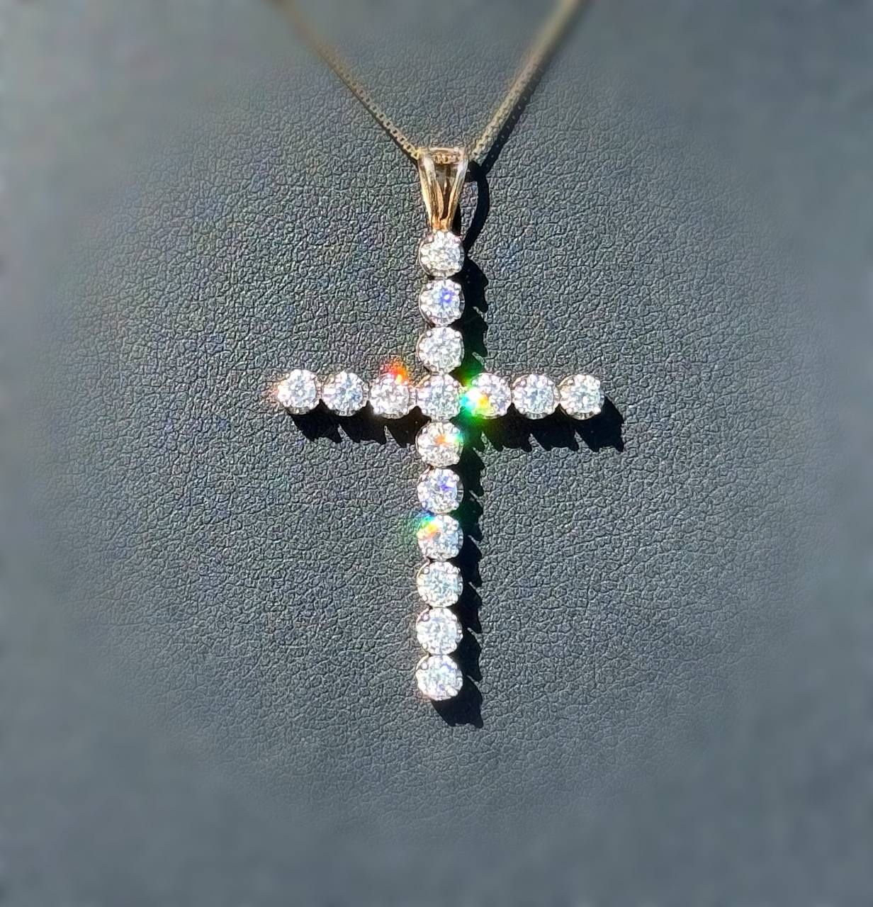 Jewelry 10k yellow gold box chain necklace 18.0” 0.60mm width natural diamond cross 1.50CTW pendant charm