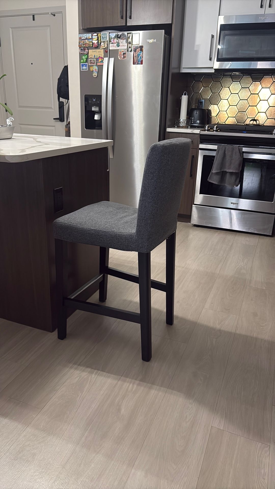 Modern Gray Upholstered Bar Stools – Set of 2