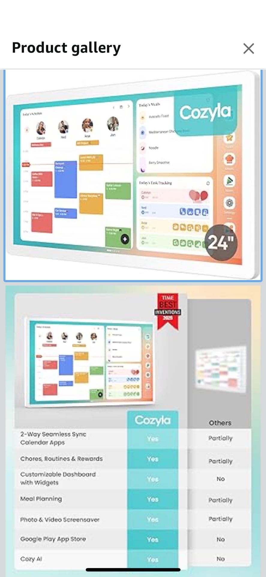 Cozyla Digital Calendar+ 2: 24 inch Wall Planner Touch Screen Chore Chart Customize Dashboard Smart Electronic Calendar for Family Schedules Meal Plan