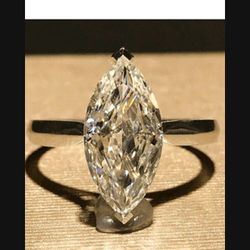 Genuine Silver  2 Ct Moissanite  Marquise Solitaire Ring Size 6