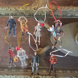 Lot of 8 Horror Movie Character Christmas Ornaments (Freddy, Jason, Pennywise)
