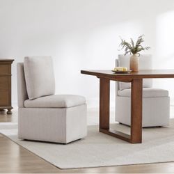 Upholstered Dining Chairs with Casters, Storage Dining Chair Set of 2 for Living Room, Single Sofa Chair for Dining Room, Kitchen, Reading Room, Waiti