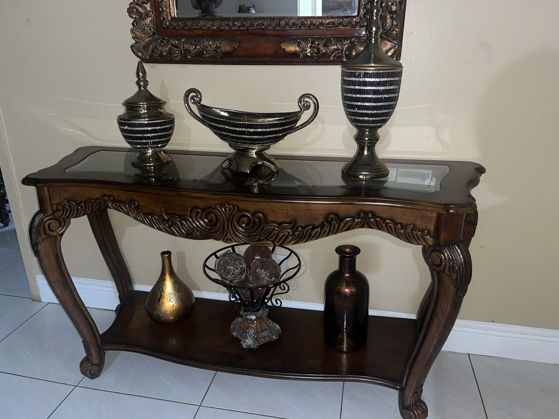 Console Table and Gold Mirror