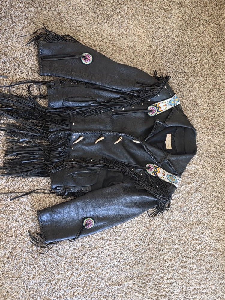 Leather Beaded Fringe Jacket