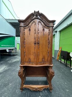 Large Vintage Rococo French Provincial Armoire Cabinet Carved Wood