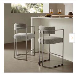 Set of 3 Modway Huron Modern Counter Stools – Silver/Wheat